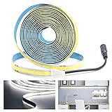 💡【Hellere Beleuchtung】2M COB kaltweiss Lichtstreifen können ein helleres und gleichmäßigeres warmweißes Licht liefern als SMD Lichterkette. COB LED Streifen hat geringere Leistung, höhere Lichtausbeute, höherer CRI.