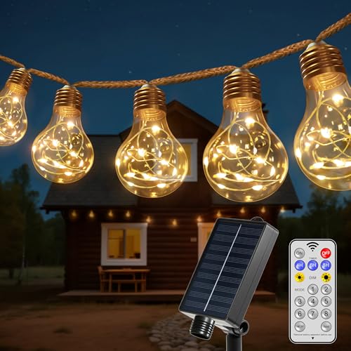 HeiPard Catena di luci solari per esterni, 7,5 m, 16 lampadine, A60 LED, vintage, USB, 8 modalità, IP45, impermeabile per esterni, bianco caldo, decorazione per esterni, per giardino, balcone