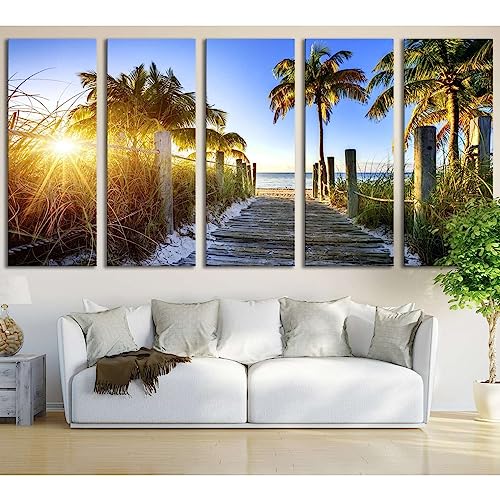 Tableau Miami Beach №626 impression sur toile moderne 5 panneaux 150x75 cm pour salon