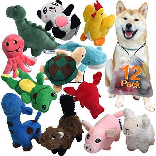 Squeaky Plush Dog Toy Pack for Puppy, Small Stuffed Puppy Chew Toys 12 Dog Toys Bulk with Squeakers, Cute Soft Pet Toy for Small Medium Size Dogs