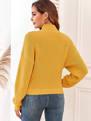 Image of ZAFUL Women's Cropped Turtleneck Sweater Lantern Sleeve Ribbed Knit Pullover Sweater Jumper