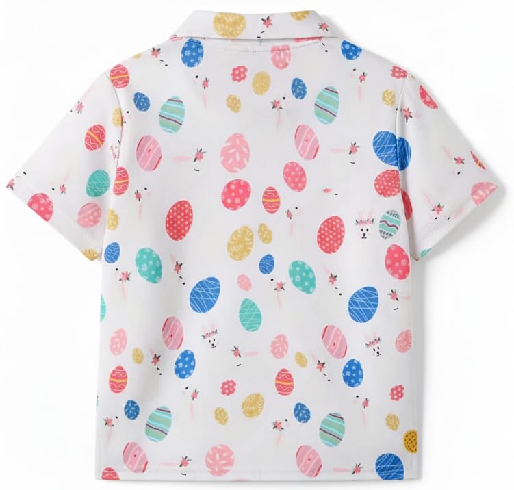 Image of Kids Easter Pattern Multi-Colored Printed Short Sleeve Button-Up Polo Shirt for Boy