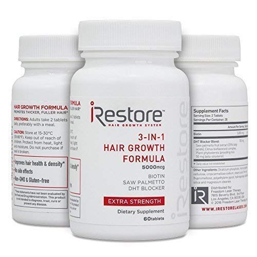 iRestore 3-in-1 Hair Growth Supplement with Biotin, DHT Blocker, Saw Palmetto, and Other Extracts (60 Count) â€“ 3 Pack