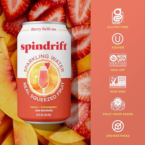 Image of Spindrift Sparkling Water, Berry Belli-no Flavored, Made with Real Squeezed Fruit, 12 Fl Oz Cans, Pack of 24 (Only 13 Calories per Can)