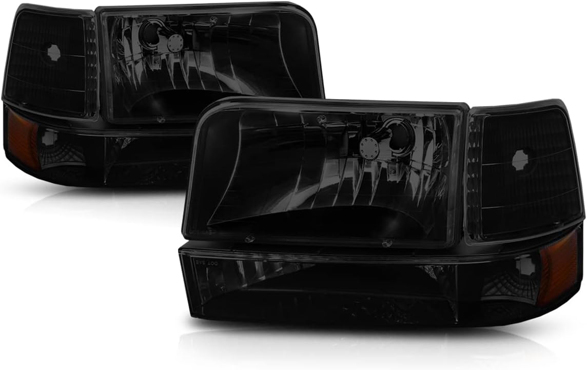 Factory Style Headlights Assembly+Bumper Lamps Compatible with 92-96 Ford F150 F250 F350 Bronco Amber Corner