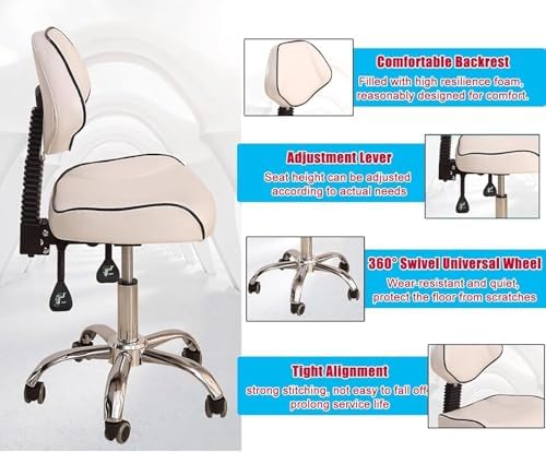Ergonomic Dental Saddle Chair with Back Support, Adjustable Drafting Stool for Estheticians, Tattoo Artists, Home & Salon Use - Comfortable L White Design