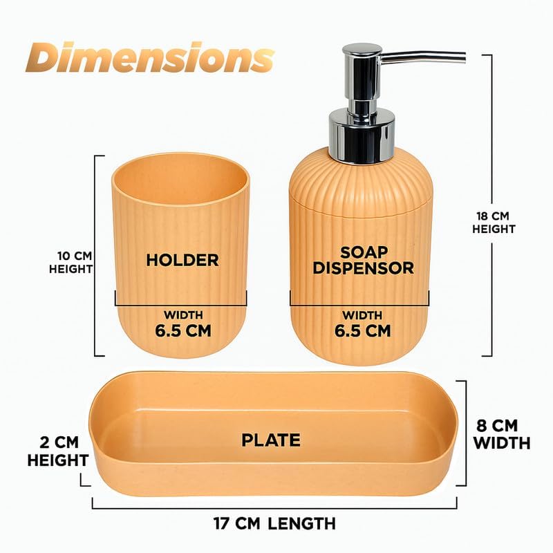 Image of 3PCS Set Bathroom Soap Dispenser Set with Toothbrush Holder and Vanity Tray Unbreakable (Peach)
