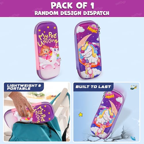 Image of Zest 4 Toyz Unicorn Pencil Case for Kids Pencil Pouch Large Capacity Pencil Box Case for Kids Pencil Pouch for Girls and Boys(Random Design Dispatch)- Purple