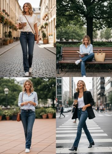 Image of Women's Stretch Low Rise Double Button Elastic Skinny Vintage Flare Jeans