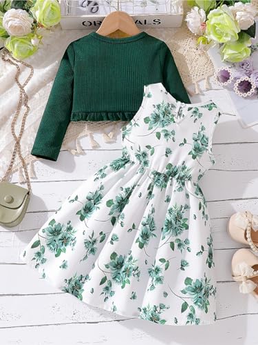 Image of Niren Enterprise Girl's Cotton Jacket Pair Floral Printed Sleeveless Dress