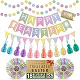 Premium Reusable Easter Decorations - Easter Banner, Easter Bunting, Paper Easter Decorations Home - Easter Egg Hunt Decorations, Easter Tree Decorations, Easter Table Decorations - Spring Decorations