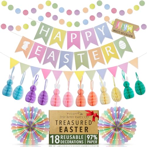 Premium Reusable Easter Decorations - Easter Banner, Easter Bunting, Paper Easter Decorations Home - Easter Egg Hunt Decorations, Easter Tree Decorations, Easter Table Decorations - Spring Decorations