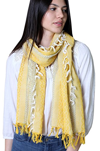 Women's Tahiti Boho Chic Natural Cotton Tassel Scarf (Sunny Yellow) #TOP18