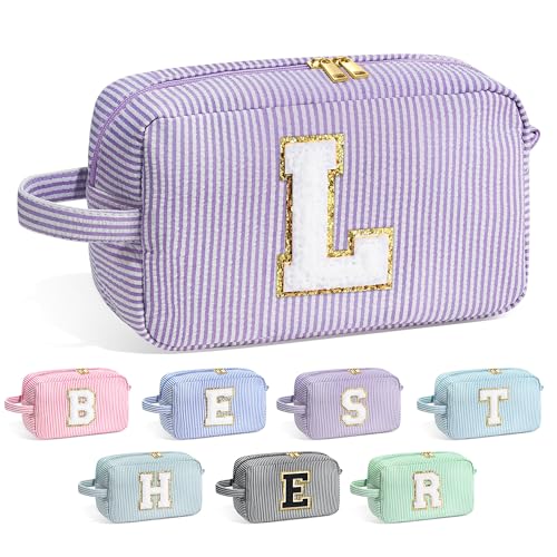 Image of YOOLIFE Birthday Gifts for 6 7 8 9 10 11 12 13 14 15 Year Old Teen Girl - Initial Makeup Bag Letter Toiletry Pouch Cosmetic Case, Personalized Teen Girl Gifts Trendy Stuff Party Favor, Purple L