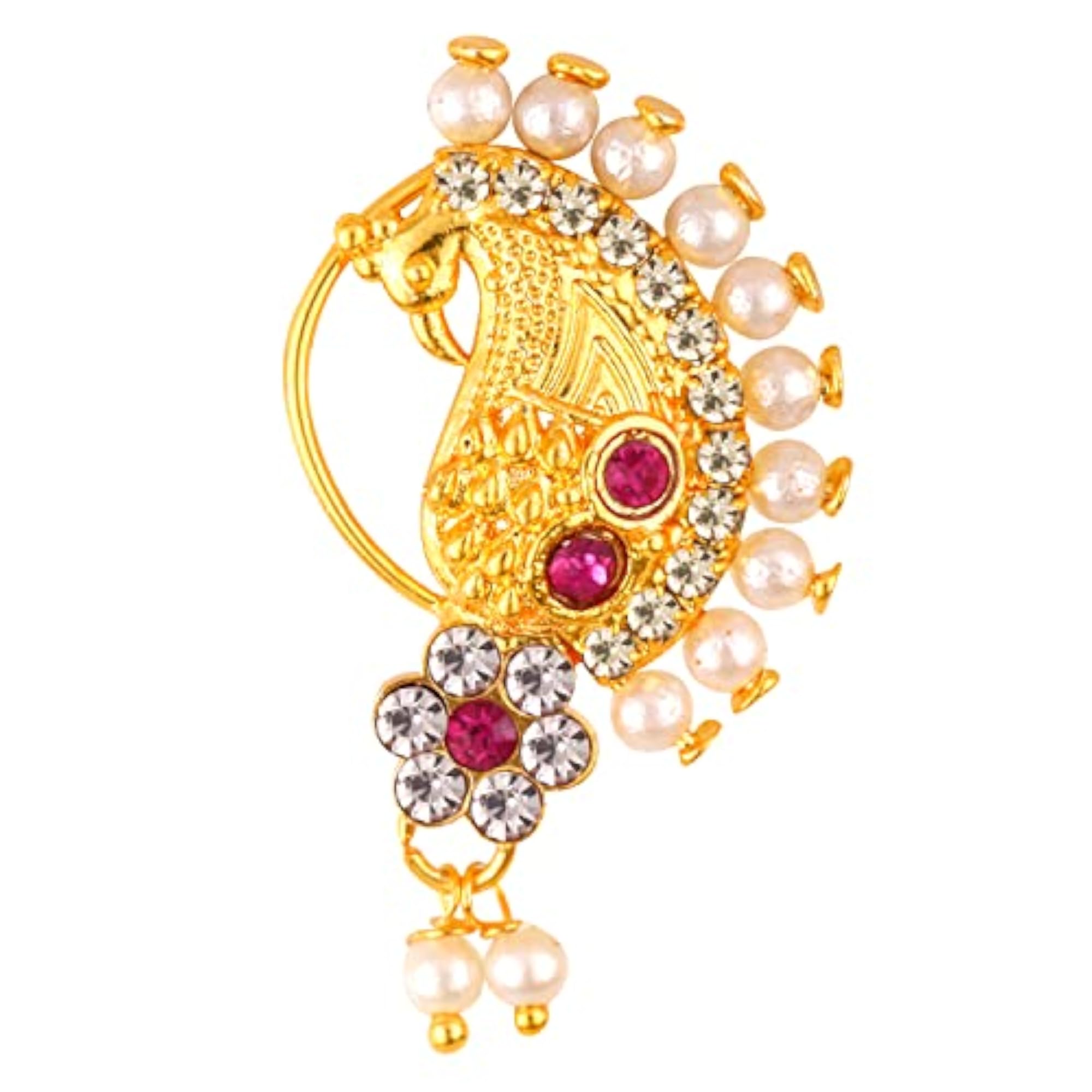 Women's Peacock Styled Gold Plated Nath with Pearl