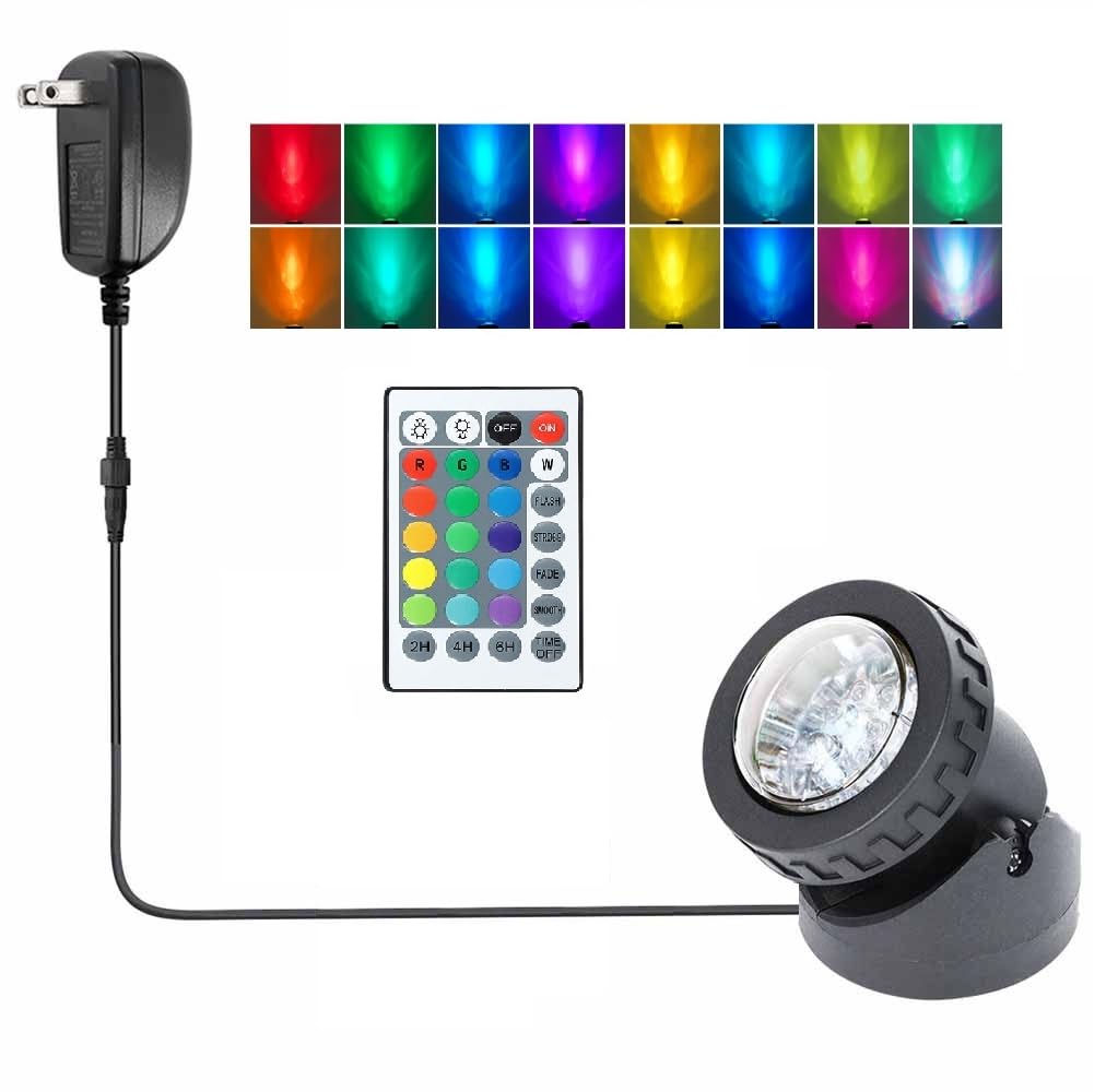 Photo 1 of yoosuml Pond Lights with Timer, Submersible Fountain Lights Colored Underwater LED IP68 Waterproof Memory Dimmable Outdoor Spotlights for Pond Fountain Waterfall Water Landscape, 1 Lights
