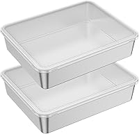 Vista 1 de 2PCS Stainless Steel Cake Molde Rectangle Baking Tin Bread Biscuit Dessert Tray Roasting Pan Kitchen Tool Container