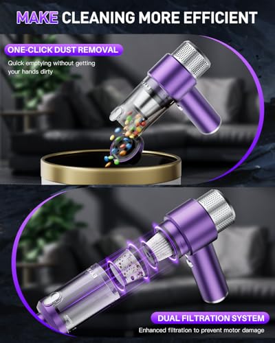 Image of EYYA Handheld Car Vacuum Cleaner Cordless, 15000PA High Power Vacuum & Air Duster, 4-in-1 Portable Mini Vacuum with LED Light, Hand Held Vacuum Cleaner for Car Home Office