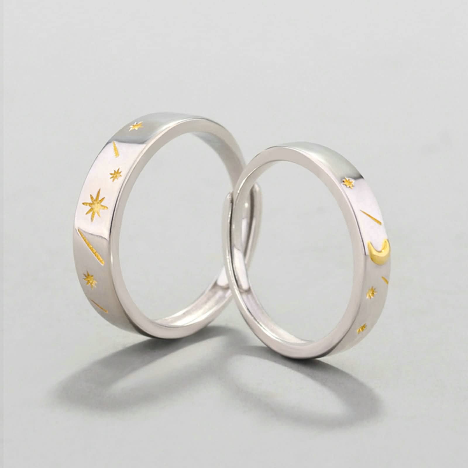 Anillos a juego con luna y sol, alianzas de boda de plata de ley 925 para amantes de las joyas ajustables, Sin piedras preciosas