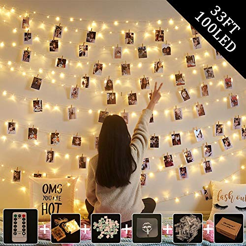 AerWo LED Photo Clips String Light Decor, 33Ft 100 LED Fairy String Lights with 50