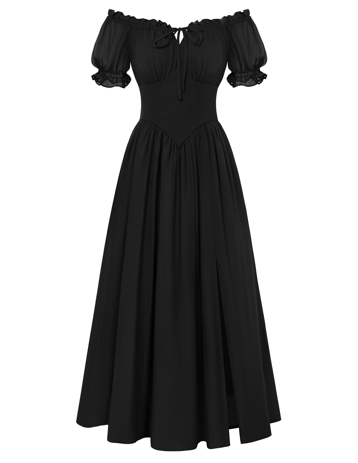 Scarlet Darkness Women's Off Shoulder Renaissance Milkmaid Corset Dress | Short Puff Sleeve Ren Faire Costume with Pockets, for Halloween, Fairy Outfit, Cottagecore, Pirate Parties, Victorian Events