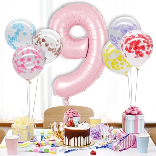 Image of TONIFUL 40 Inch Pastel Pink Number Balloon Balloon Big Pink Digital Balloon for Girl's Birthday Party Wedding Bridal Shower Engagement Anniversary Photo Shoot Supplies(Number 9)