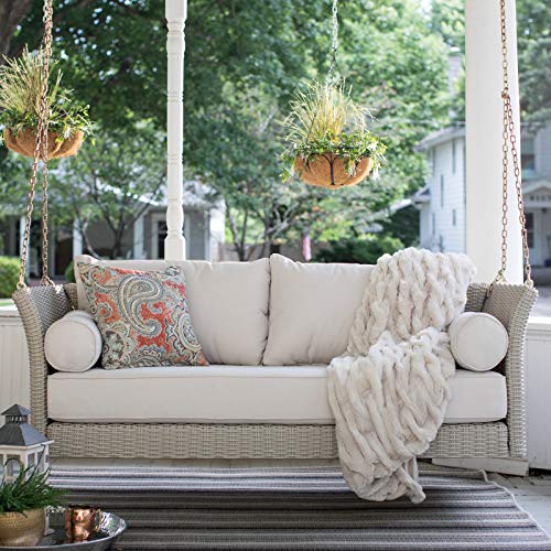 Image of Carry Bird Living Bellevue Two Seater Deep Seating All Weather Resin Wicker Porch Swing Bed with Cushion (1Pc- Beige Wicker Cream Cushion)