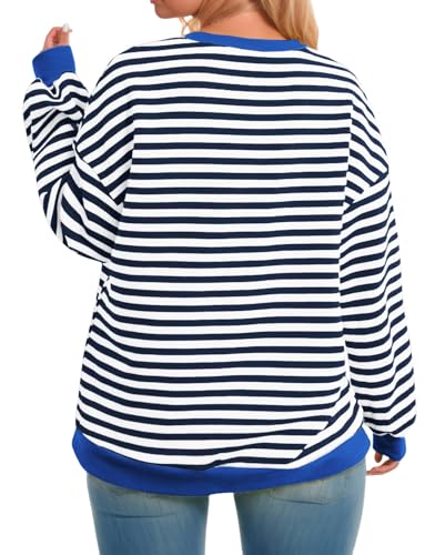 Image of ROSRISS Womens-Plus-Size-Oversized-Sweatshirts Striped Colorblock Long Sleeve Shirts Casual Crewneck Pullover Sweaters XL-5XL