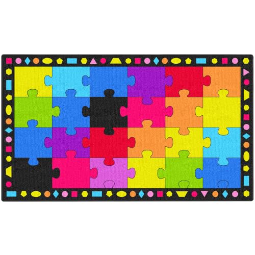 Booooom Jackson Colorful Rainbow Classroom Rug - 7'6" x 13'1" Large Carpet with 24 Spots for Preschool, Elementary, Daycare - Non-Slip Backing, Seating Squares for Circle Time & Reading