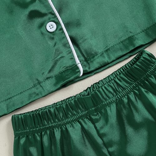 Toddler Kids Girl Silk Pajamas Baby Ruffled Sleeve Button Down Satin Silk Pjs Sleepwear Loungwear Shorts Set3