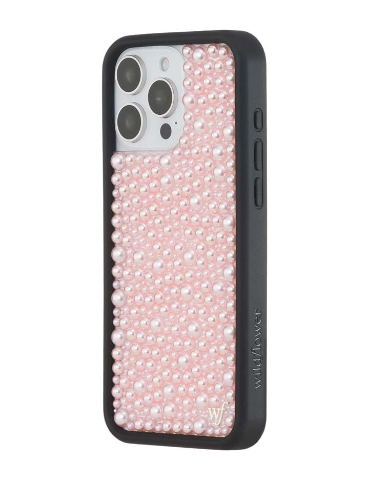 Image of Wildflower Cases - Compatible with iPhone 16 Pro Max | Protective Black Bumper, 6.5ft Drop Test Certified, Women Owned Small Business | Pearl Pink