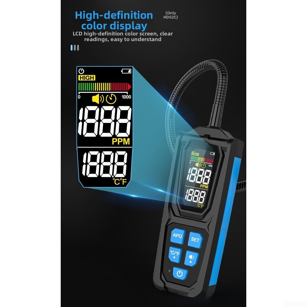 HD02 Digitales Lecksuchgerät für R22 R32 R134a mit dreifacher Alarm-Summer, Blinklicht und On-Screen-Benachrichtigung