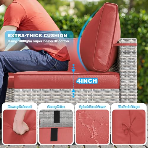 Image of Outdoor PE Wicker Rattan Modular Patio Sectional Sofa Set | 10-Piece: 6 Modular Seats, Coffee Table, 2 Swivel Rocking Chairs & Side Table, Red