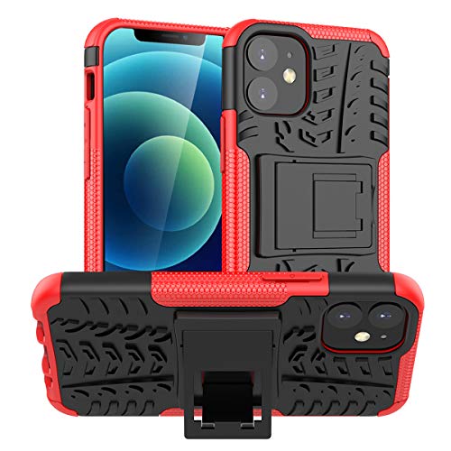 ALDHOFA iphone 12 Mini Coque, Double Couche Résistant Étui pour Téléphone avec Béquille, Housse de Protection pour iphone 12 Mini- Rouge Cover