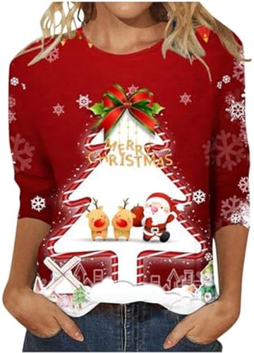 Christmas Shirts for Women Cute 3/4 Length Sleeve Tops Dressy Casual Crewneck Sweatshirts Ugly Xmas Sweater Blouses Christmas Shirts for Women Cute 3/4 Length Sleeve Tops Dressy Casual Crewneck Sweatshirts Ugly Xmas Sweater Blouses