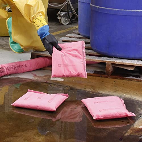 Image of Pig PIL306 Hazmat Chemical Polypropylene Skin Absorbent Pillow, 30 oz Absorbency, 8 inch Length x 8 inch Width x 1 inch Height, Pink (Box of 10)