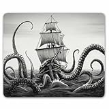 Smooffly Kraken Mouse Pad - Sail Boat Waves & Octopus - Non-Slip Rubber - Gaming Mouse Pad