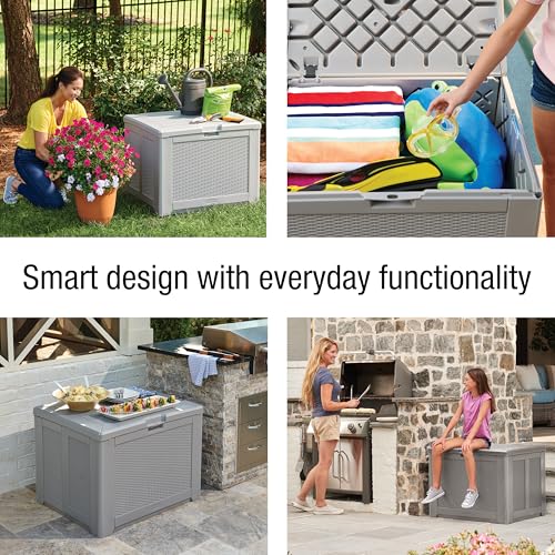 Image of Rubbermaid Medium Resin Outdoor Storage Deck Box (74 Gal) Weather Resistant Gray Deck Organization for Home /Backyard /Pool Chemicals /Toys /Garden Tools /Porch /Patio Cushions