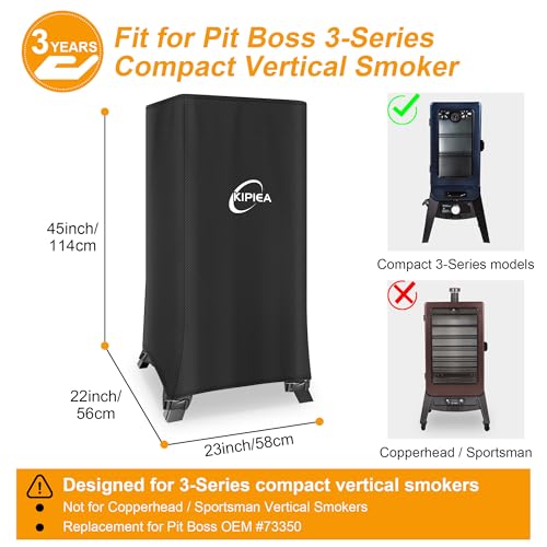 Image of Kipiea 600D Vertical Smoker Cover for Pit Boss 2 /3 Series, Waterproof Electric Grill Cover for Pit Boss 73350, PBV3A1, PBV3D1, PBV3G1