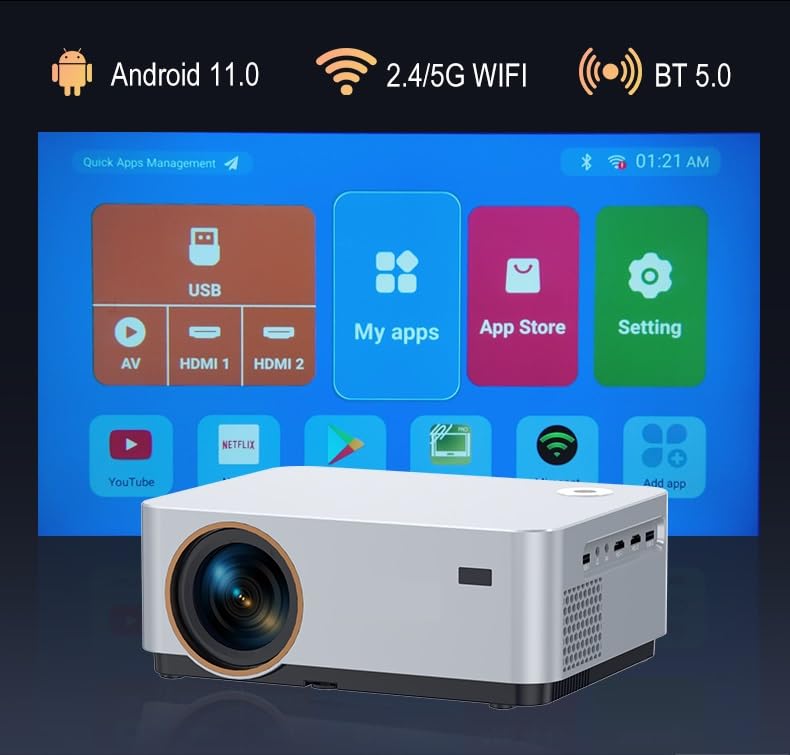 Image of TOPTRO Ultrapix Smart Projector 4K Ultra HD Support, Electronic Focus, Native 1080P Ultra Bright 12600 Lumens (Best in Segment) Android 11, 2GB 16GB 5G Wi-Fi, Bt 5, Builtin Apps