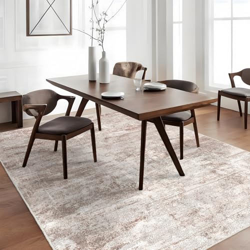 Washable Abstract Area Rug 5X7 - Rugs for Living Room Large Non Slip Indoor Entryway Rubber Backing Carpet Bedroom Kitchen Distressed Stain Resistant Floor Decor Mat Machine Washable 5X7 Brown