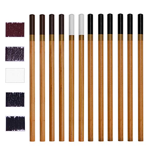 12 Pack General Sketch Pencil Charcoal Colorful Pencils Colored Highlight Pen Drawing and Sketching Pencil Art Supplies Charcoal Stick Wooden Colored Pencils for Artist and Beginner Art Projects