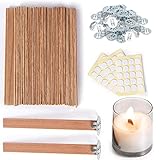 Ziosxin 50set Candle Wick,Thicken Smokeless Cherry Wood Wicks for Candles-Long Lasting Flame-Easily Burn,Natural Candle Cores with Stand and Glue Dot,Candle Wicks for Candle Making