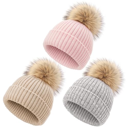 DRESHOW Gorro Bebe Invierno Gorro Lana Niño Sombreros Unisex de Punto Suave para Niños y Niñas con Pompón Bonito Gorros Cálidos para Niños de 0 36 Meses
