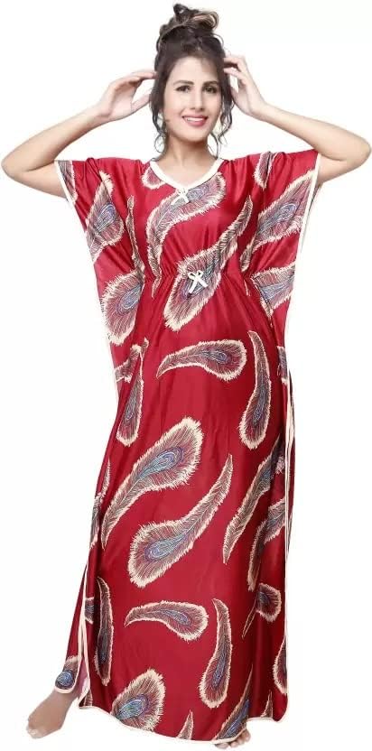 G4GirlWomen's Silk Geometric Print Maxi Nightgown