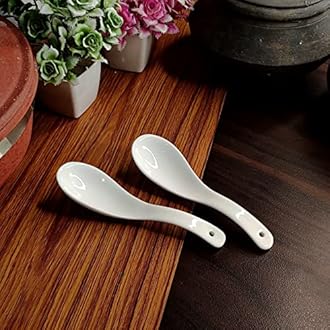 Soup Spoon/Soup Spoons Ceramic Soup Spoon Set of 6 Pure Ceramic White Color Microwave Safe 15 cm Soup Spoons