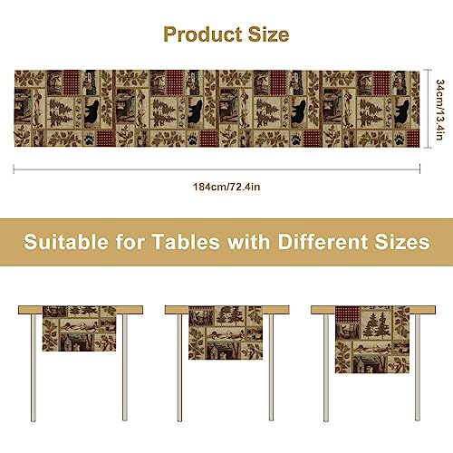 Image of Rustic Country Bear Table Runner,Patchwork Cabin Wild Animals Hunting Table Cloth for Home Kitchen Dining Table Decoration Party 13x72 in