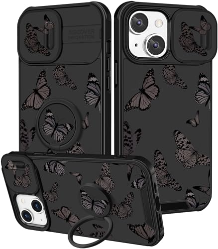 Image of Funermei for iPhone 13 /for iPhone 14 Case - Women Girls Cute Phone Cover Girly Pretty Aesthetic Black Butterfly Unique Design with Camera Cover Funda for Apple for iPhone 13 /for iPhone 14