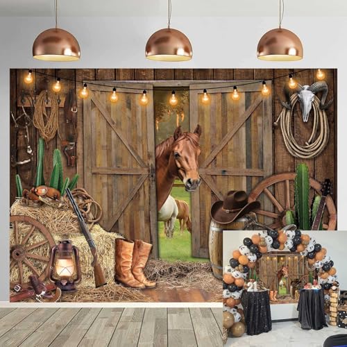 Western Cowboy Backdrop 7x5FT Wild West Rodeo Country Horse Barn Photography Background Western Themed Party Decorations Supplies Photo Props