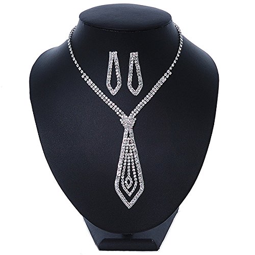 Conjunto de collar de cristal transparente Avalaya pendientes boda 4